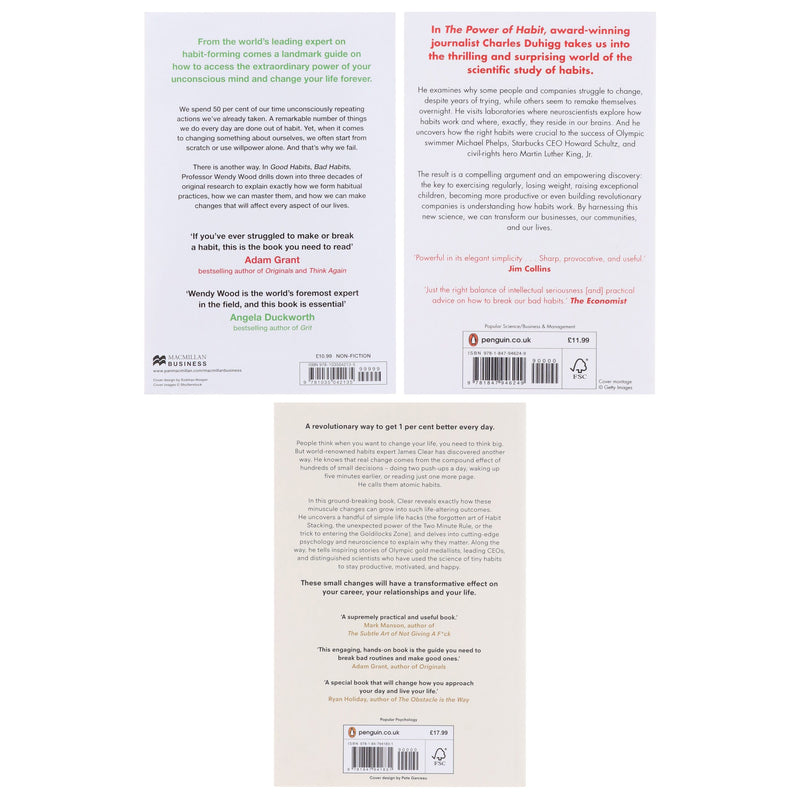 Atomic Habits, The Power of Habit & Good Habits, Bad Habits: 3 Books Collection Set - Non Fiction - Paperback Non-Fiction penguin/Macmillan