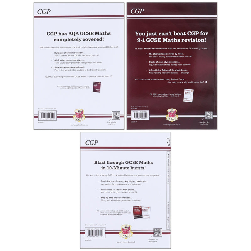 CGP GCSE Maths AQA Higher Level Exam Guide 3 Books Collection Set (Includes Online Edition, Videos & Quizzes)- Paperback Young Adult Coordination Group Publications Ltd (CGP)