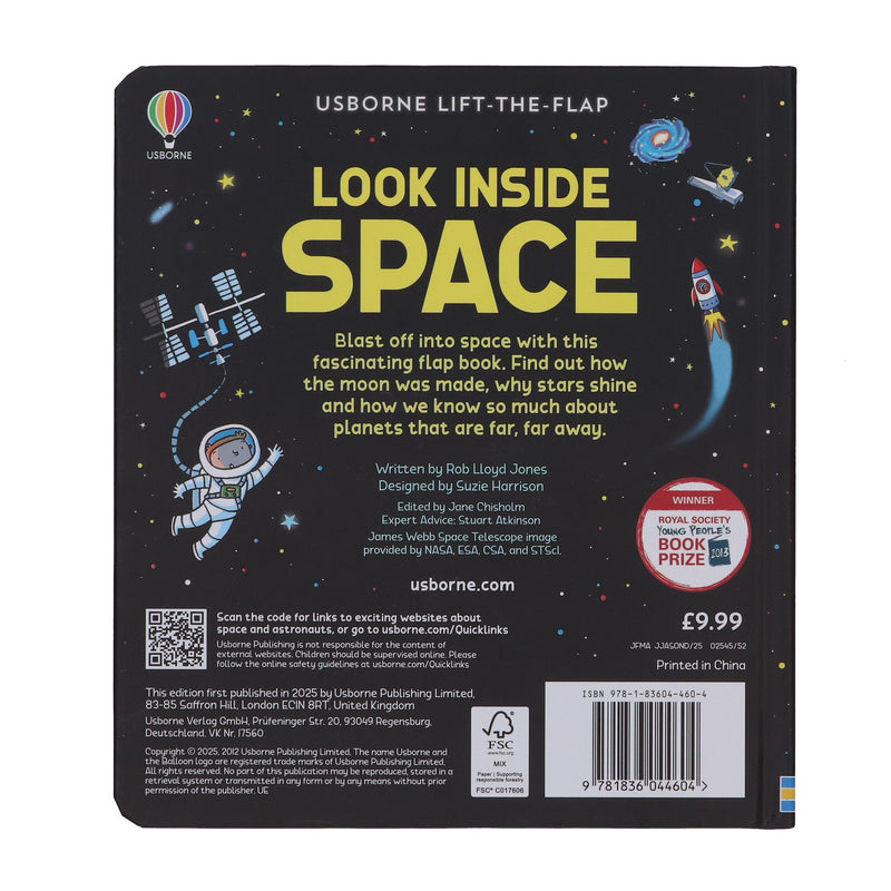 Usborne Lift-The-Flap Look Inside Space by Rob Lloyd Jones - Ages 5+ - Board Book 5-7 Usborne Publishing Ltd