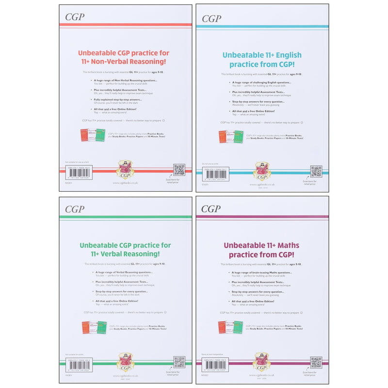 CGP 11+ Practice Book and Assessment Tests Bundle (for GL Assessment) 4 Books Set - Ages 9-10 - Paperback (Includes Free Online Edition) 9-14 Coordination Group Publications Ltd (CGP)