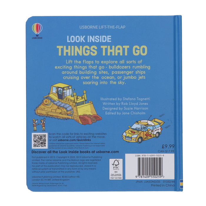 Usborne Lift-The-Flap Look Inside Things That Go by Rob Lloyd Jones - Ages 5+ - Board Book 5-7 Usborne Publishing Ltd