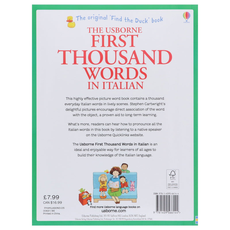Usborne First Thousand Words In Italian: Illustrated Children Book By Heather Amery - Ages 5+ - Paperback 5-7 Usborne Publishing Ltd
