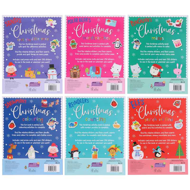 Children's Christmas Activity 6 Books Collection With over 250 Stickers and festive card press-outs - Ages 4+ - Paperback 5-7 Make Believe Ideas