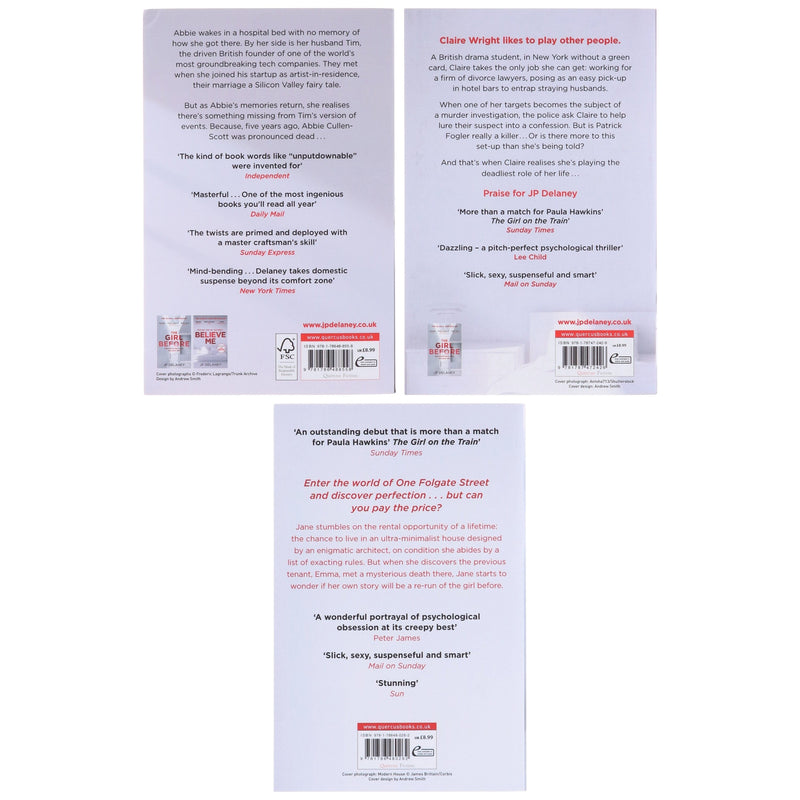JP Delaney 3 Books Collection Set (The Girl Before, Believe Me & The Perfect Wife) - Fiction - Paperback Fiction Quercus Publishing