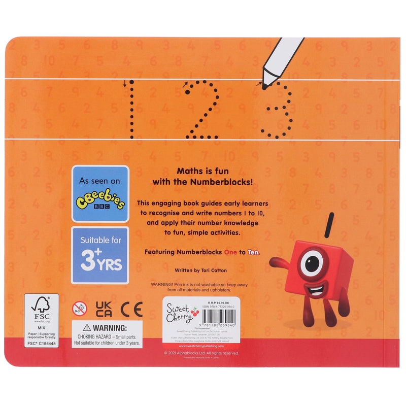 Numberblocks 1-10: A Wipe-Clean Book and Pen - Learn to Write Numbers - Ages 3-6 - Board Book 3-5 Sweet Cherry Publishing