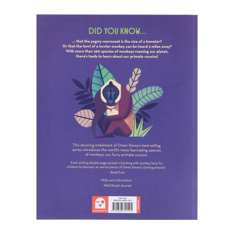 Mad About Monkeys by Owen Davey (About Animals Series) - Ages 7+ - Paperback 7-9 Flying Eye Books