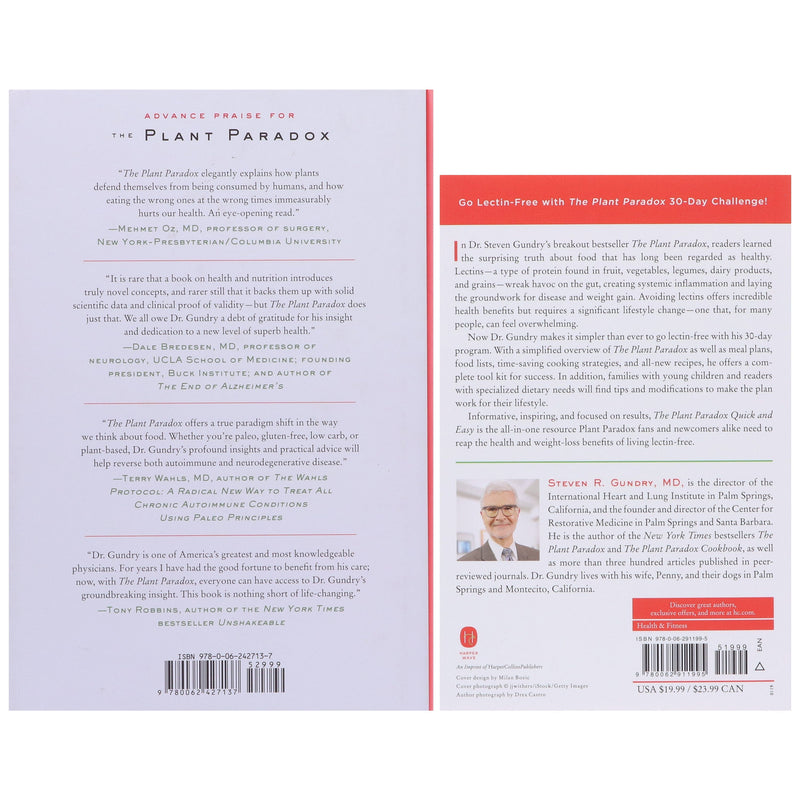 The Plant Paradox & Plant Paradox Quick and Easy: By Dr. Steven R Gundry, MD 2 Books Collection Set - Non Fiction - Hardback/Paperback B2D DEALS HarperCollins Publishers