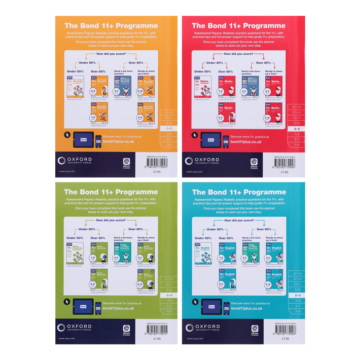 Bond 11+ Assessment Papers (Year 8-9) 4 Books Collection Set By Oxford - Paperback 7-9 Oxford University Press