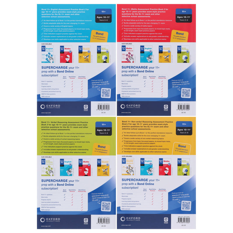 Bond 11+ Assessment Practice Papers for Year 5-6 (Book 2) 4 Books Set - Ages 10-11+ - Paperback 9-14 OUP Oxford