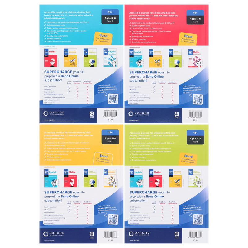 Bond 11+ Assessment Practice Year 1 (Ages 5-6) By Oxford: 4 Books Collection Set - Paperback 5-7 Oxford University Press