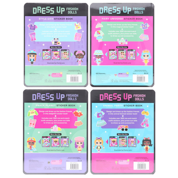 Dress Up Fashion Dolls Collection by Sophie Collingwood Illustrated 4 Sticker Activity Books Set - Ages 5+ - Paperback 5-7 Make Believe Ideas