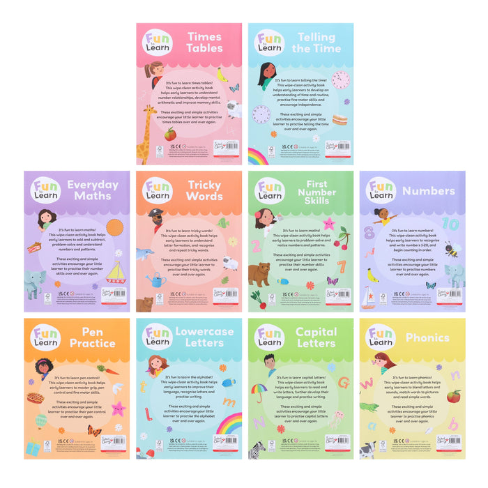 Fun to Learn Wipe-Clean Activity 10 Books Collection Set - Ages 3+ - Paperback 0-5 Sweet Cherry Publishing