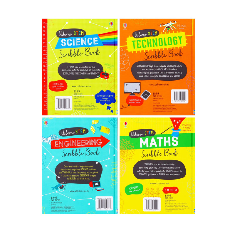 Usborne Stem Series 4 Books Collection Set (Science Scribble, Technology Scribble, Engineering Scribble, Maths Scribble) - Ages 7-11 - Hardback 7-9 Usborne Publishing Ltd