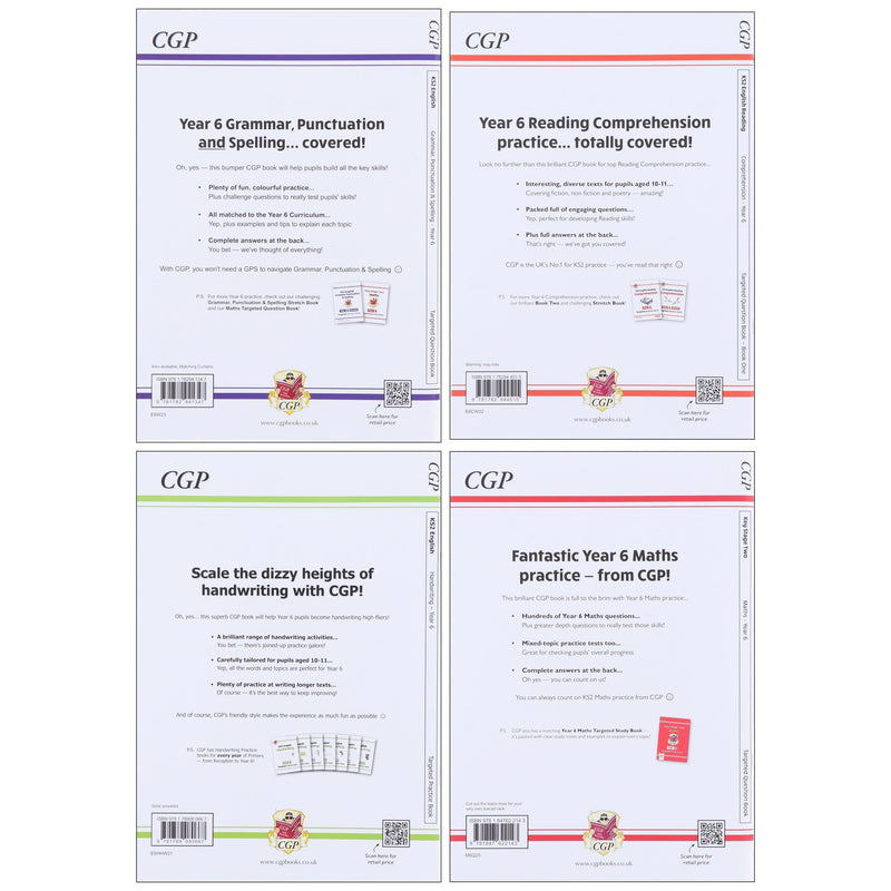 CGP KS2 (Year 6) Targeted Question and Practice Bundle 4 Books Collection Set - Ages 10-11 - Paperback 9-14 Coordination Group Publications Ltd (CGP)