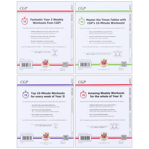 CGP KS2 (Year 3) 10-Minute Weekly Workouts Collection 4 Books Set - Ages 7-11 - Paperback 7-9 Coordination Group Publications Ltd (CGP)