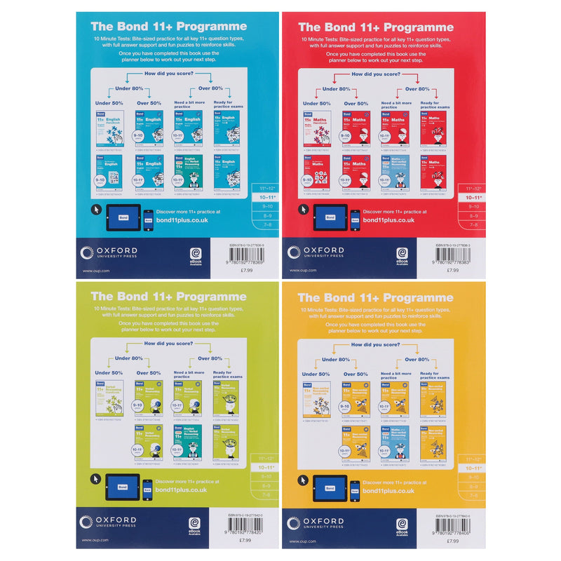 Bond 11+ 10 Minute Tests (Year 10 - 11+) By Oxford 4 Books Collection Set - Paperback 9-14 Oxford University Press