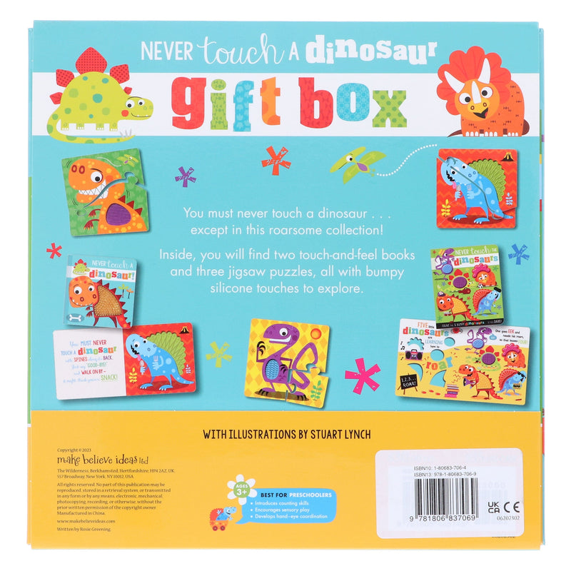 Never Touch a Dinosaur Gift Box by Rosie Greening (Includes 2 Books & 3 Jigsaws with Bumpy Silicone Touches) - Ages 0-5 - Board Book 0-5 Make Believe Ideas