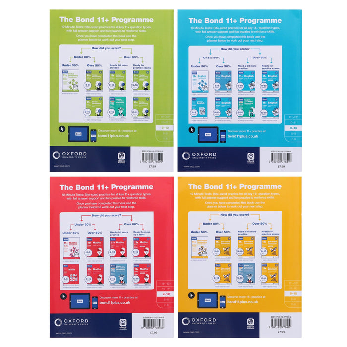 Bond 11+, 10 Minute Tests (Year 9-10) By Oxford 4 Books Collection Set - Paperback 9-14 Oxford University Press