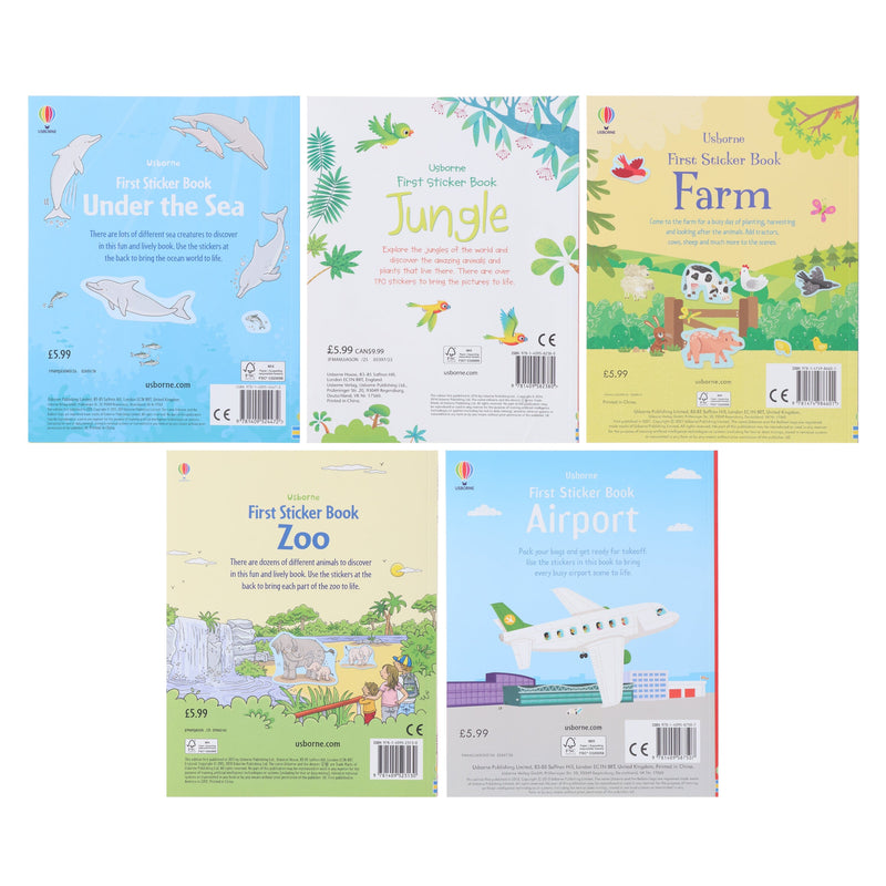 Usborne First Sticker Books: (Zoo, Farm, Airport, Jungle & Under the Sea) 5 Books Collection Set - Ages 2+ - Paperback 0-5 Usborne Publishing Ltd