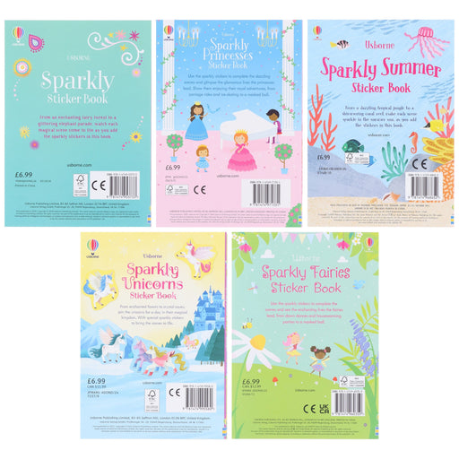 Usborne Sparkly Stickers (Summer, Fairies, Unicorns, Princesses & Sparkly Sticker) 5 Books Collection Set - Ages 3-6 - Paperback 0-5 Usborne Publishing Ltd