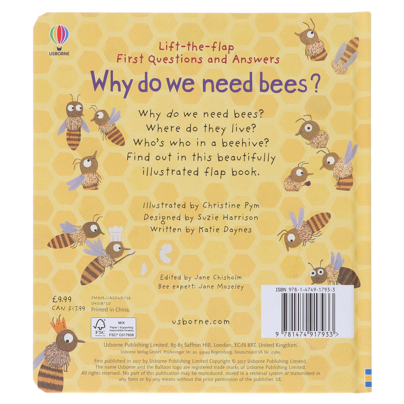 Why Do We Need Bees? (Usborne: Lift-the-Flap First Questions and Answers) by Katie Daynes - Ages 4+ - Board Book 3-5 Usborne Publishing Ltd