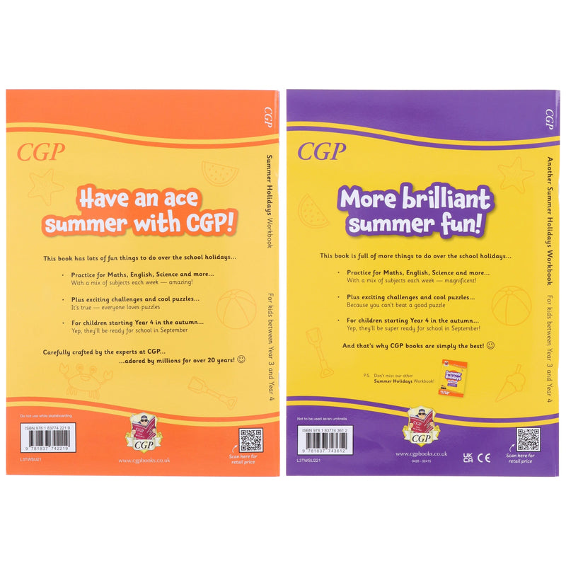 CGP Summer Holidays Activity Workbook (For kids between Year 3 & Year 4) 2 Books Set - Paperback 7-9 Coordination Group Publications Ltd (CGP)