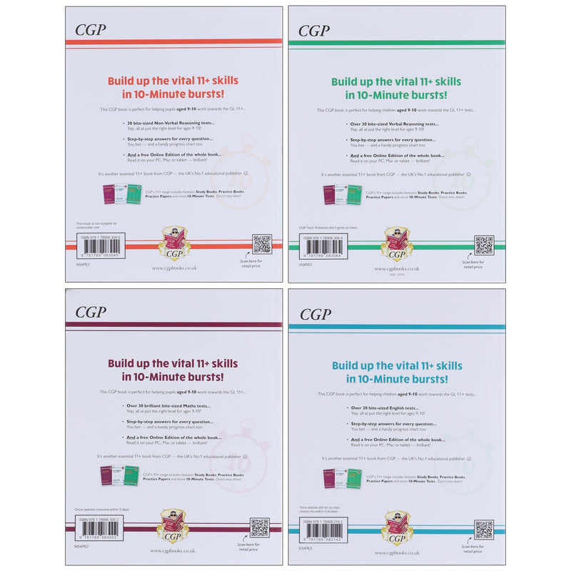 CGP 11+ 10-Minute Tests For GL Assessment 4 Books Collection Set (Includes Free Online Edition)- Ages 9-10 - Paperback 9-14 Coordination Group Publications Ltd (CGP)