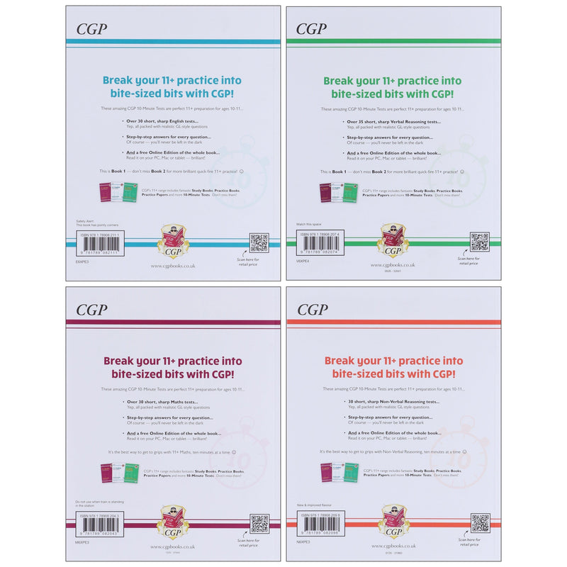 CGP 11+ 10-Minute Tests For GL Assessment 4 Books Collection Set (Includes Free Online Edition)- Ages 10-11 - Paperback 9-14 Coordination Group Publications Ltd (CGP)