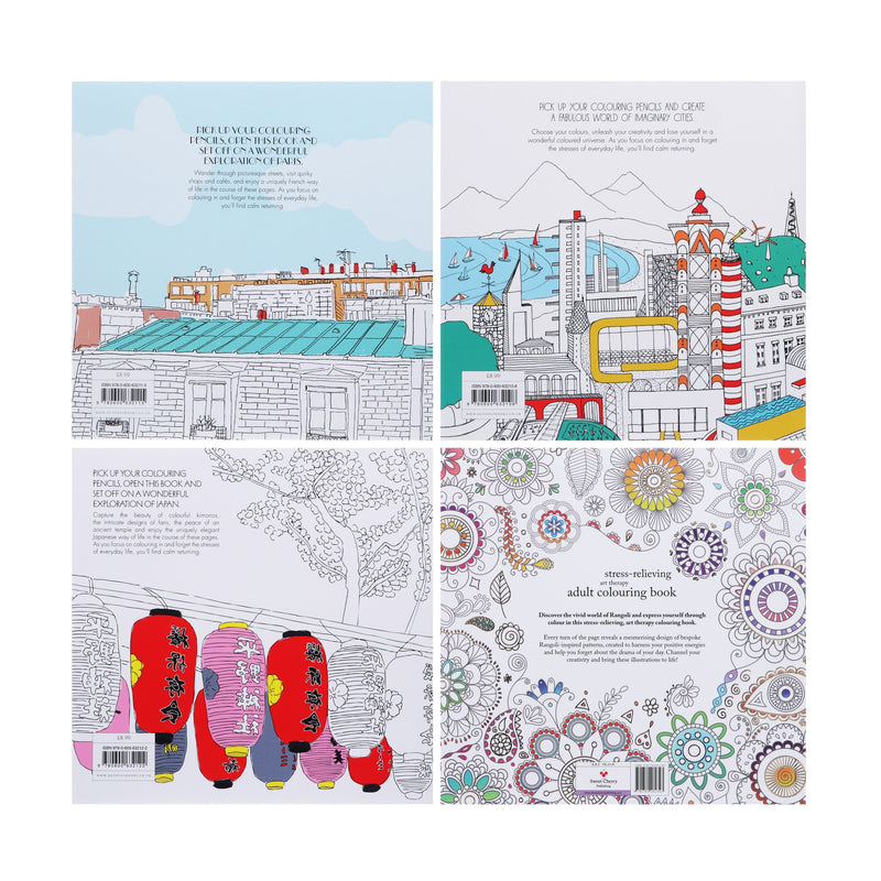 Colouring for Mindfulness 4 Books Collection Set (Rangoli, Secret Paris, Secret Japan & Dream Cities) - Non-Fiction - Paperback Non-Fiction Hamlyn/Sweet Cherry Publishing