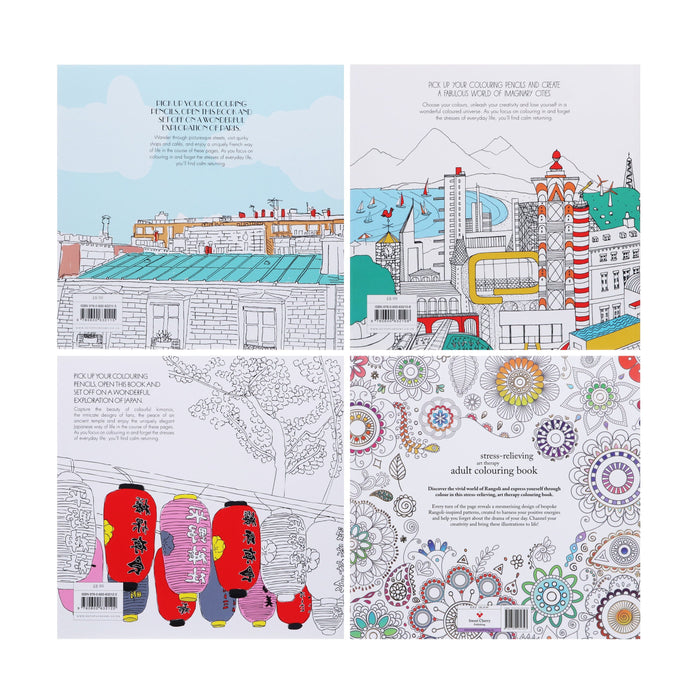 Colouring for Mindfulness 4 Books Collection Set (Rangoli, Secret Paris, Secret Japan & Dream Cities) - Non-Fiction - Paperback Non-Fiction Hamlyn/Sweet Cherry Publishing