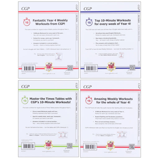 CGP KS2 (Year 4) 10-Minute Weekly Workouts Collection 4 Books Set - Ages 7-11 - Paperback 7-9 Coordination Group Publications Ltd (CGP)