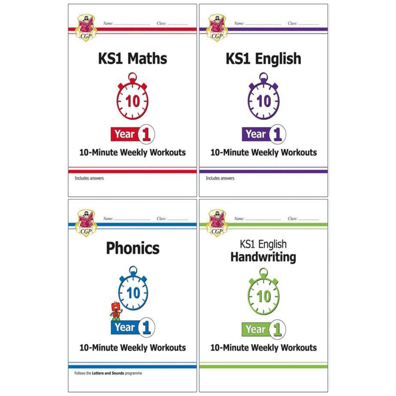 CGP KS1 (Year 1) 10-Minute Weekly Workouts Collection 4 Books Set - Ages 5-7 - Paperback