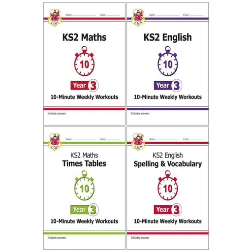 CGP KS2 (Year 3) 10-Minute Weekly Workouts Collection 4 Books Set - Ages 7-11 - Paperback 7-9 Coordination Group Publications Ltd (CGP)