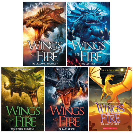 Wings of Fire Series 5 Books Collection Set by Tui T. Sutherland - Ages 8-12 - Paperback 9-14 Scholastic