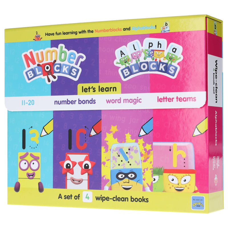 Numberblocks And Alphablocks Wipe Clean 4 Books & Numberblocks Red Backpack - Ages 1-7 - Board Book 5-7 Sweet Cherry Publishing