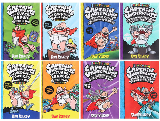 Captain Underpants Full Colour Illustrated Series (Book 1-12) by Dav Pilkey: 8 Books Collection Set - Ages 7-11 - Paperback Graphic Novels Scholastic