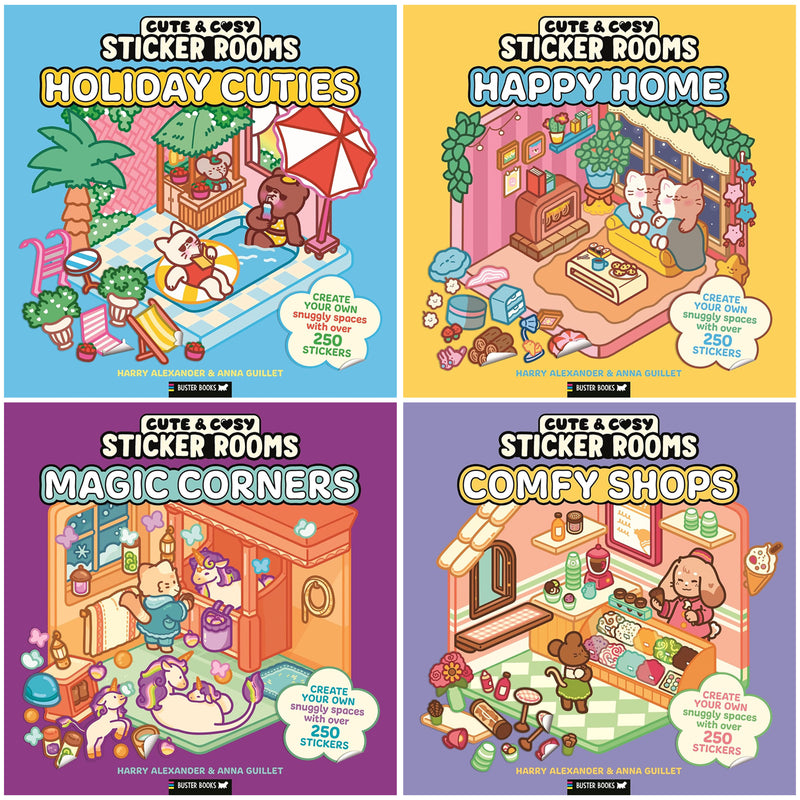 Cute & Cosy Sticker Rooms by Harry Alexander & Anna Guillet 4 Activity Books Set - Ages 6+ - Paperback
