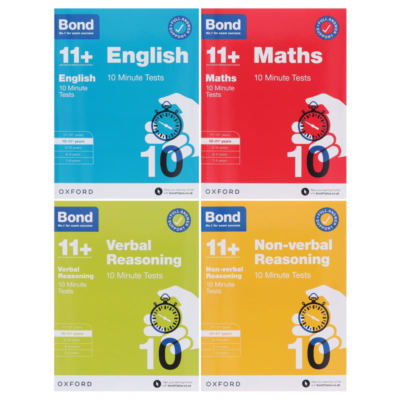 Bond 11+ 10 Minute Tests (Year 10 - 11+) By Oxford 4 Books Collection Set - Paperback 9-14 Oxford University Press