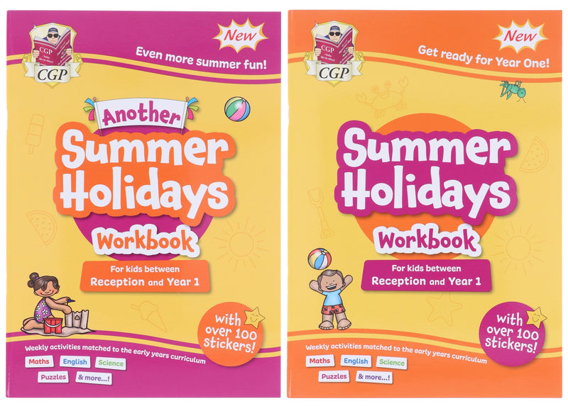 CGP Summer Holidays Activity Workbook (For kids between Reception to Year 1) With 100+ Stickers 2 Books Set - Paperback