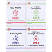 CGP KS2 (Year 3) 10-Minute Weekly Workouts Collection 4 Books Set - Ages 7-11 - Paperback 7-9 Coordination Group Publications Ltd (CGP)