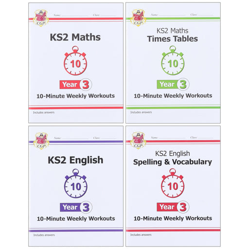 CGP KS2 (Year 3) 10-Minute Weekly Workouts Collection 4 Books Set - Ages 7-11 - Paperback 7-9 Coordination Group Publications Ltd (CGP)