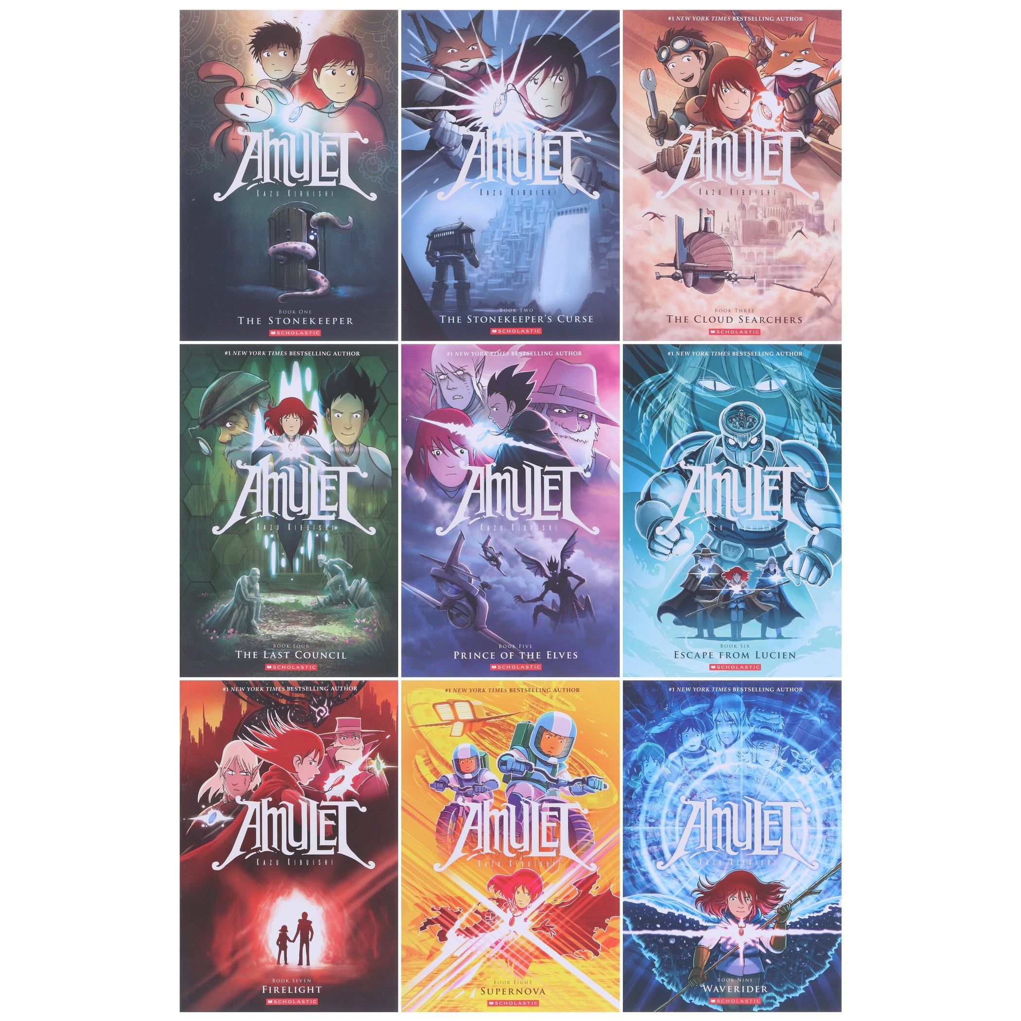 Amulet Series By Kazu Kibuishi 9 Books Collection Graphic Novel Box Se