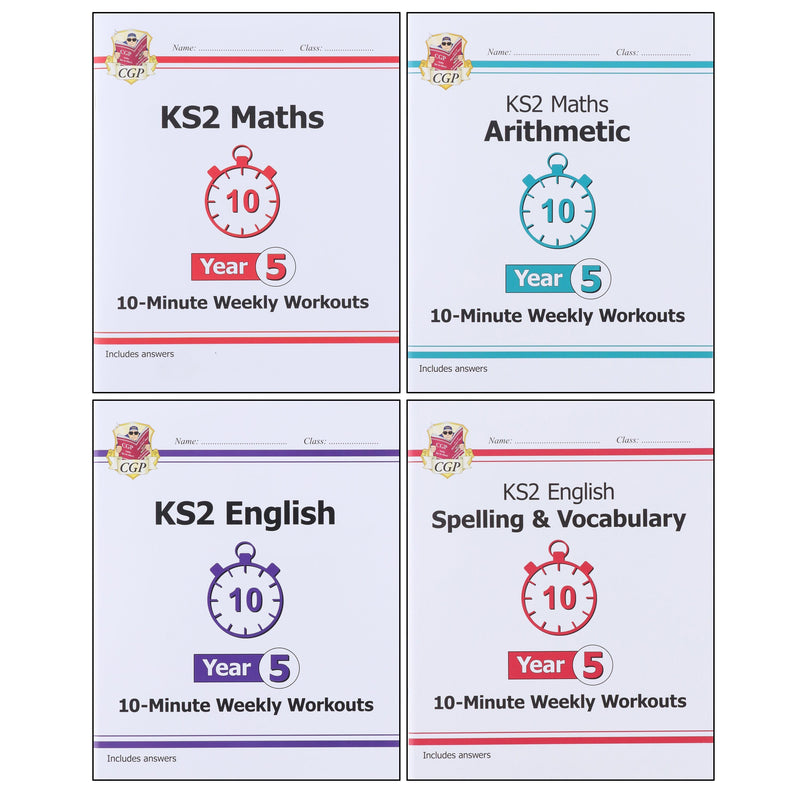 CGP KS2 (Year 5) 10-Minute Weekly Workouts Collection 4 Books Set - Ages 7-11 - Paperback 7-9 Coordination Group Publications Ltd (CGP)