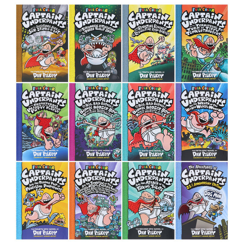 Captain Underpants Forever Full Color Series by Dav Pilkey Illustrated 12 Books Collection Box Set - Ages 7+ - Hardback 7-9 Scholastic