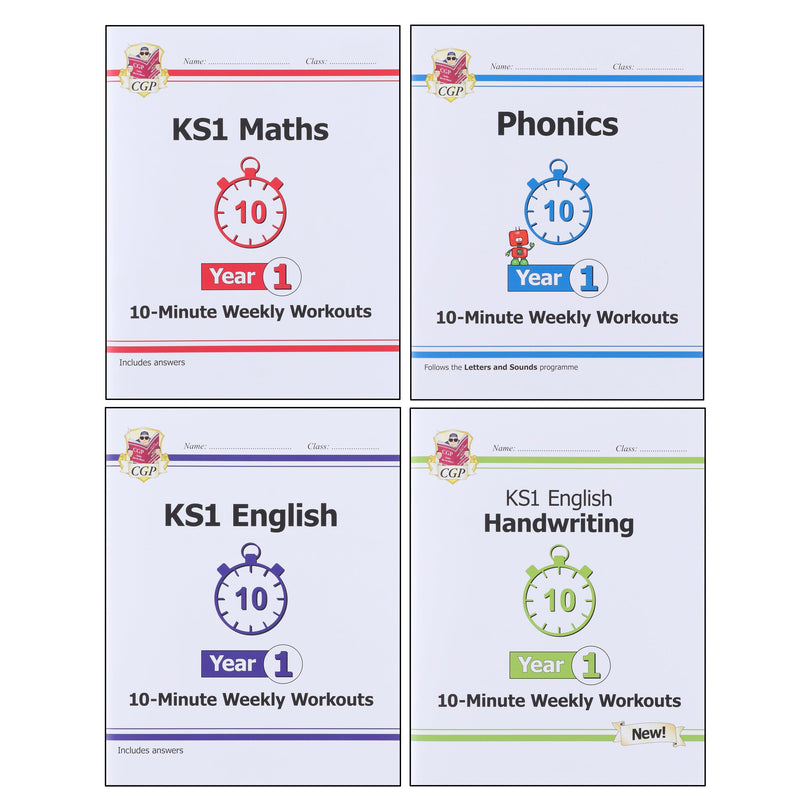 CGP KS1 (Year 1) 10-Minute Weekly Workouts Collection 4 Books Set - Ages 5-7 - Paperback 5-7 Coordination Group Publications Ltd (CGP)
