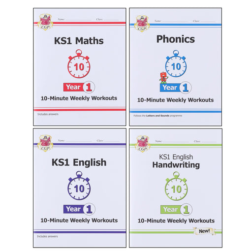 CGP KS1 (Year 1) 10-Minute Weekly Workouts Collection 4 Books Set - Ages 5-7 - Paperback 5-7 Coordination Group Publications Ltd (CGP)