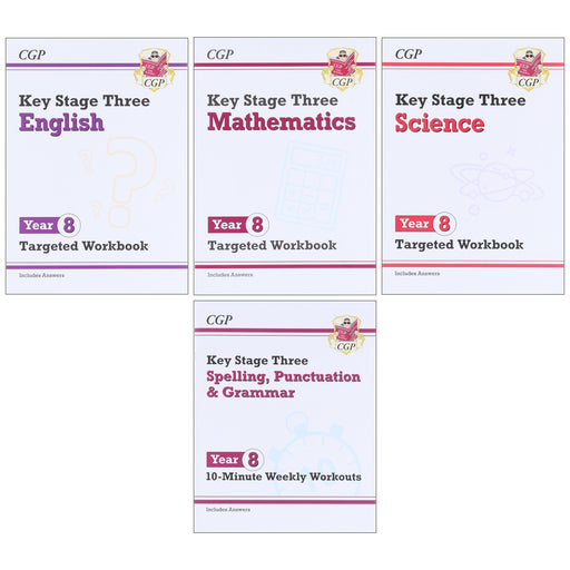 CGP KS3 (Year 8) Targeted Workbook Bundle (Includes Answers) 4 Books Collection Set - Paperback 9-14 Coordination Group Publications Ltd (CGP)