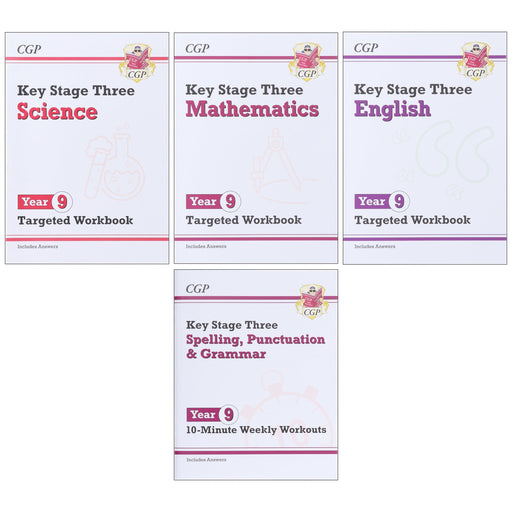 CGP KS3 (Year 9) Targeted Workbook Bundle (Includes Answers) 4 Books Collection Set - Paperback 9-14 Coordination Group Publications Ltd (CGP)
