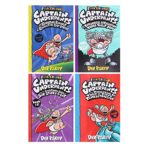 Captain Underpants Full Colour Series (Book 9-12) Collection by Dav Pilkey 4 Books Set - Ages 7-11 - Paperback Graphic Novels Scholastic