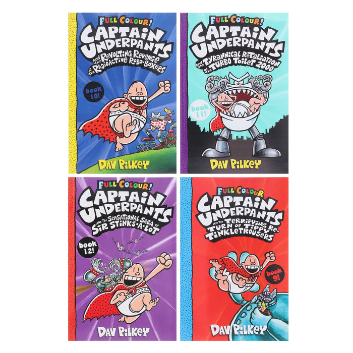 Captain Underpants Full Colour Series (Book 9-12) Collection by Dav Pilkey 4 Books Set - Ages 7-11 - Paperback Graphic Novels Scholastic